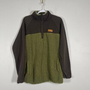 Simply Southern 1/4 Button Fleece Pullover Wms XXL Brown Green Quilted Gorpcore